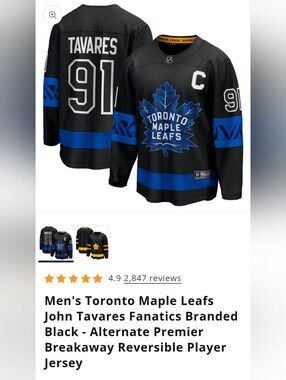 Officially Licensed TML John Tavares Fanatics Branded Reversible Jersey